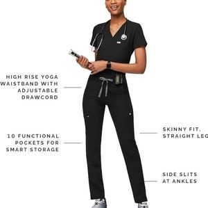 Figs Womens Navy Yola High Waisted 2.0 - Petite Skinny Scrub Pants (Navy/SP)